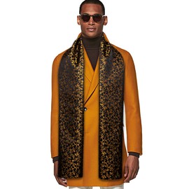 YOHOWA Gold Black Scarf for Men Floral Lightweight Silk Feeling Soft Scarves Neckerchief Wraps Fashion Gift Formal Casual Wedding