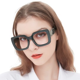 MARE AZZURO Reading Glasses 2.25 Women Oversized Square Readers 100 125 150 175 200 225 250 275 300 350 400 500 600 (Green, 2.25)