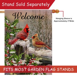 Selmad Home Decorative Merry Christmas Cardinal House Flag Welcome Winter Double Sided, Rustic Quote Red Birds Garden Yard Flag for Xmas, Outside New Year Holly Berry Vintage Outdoor Decorations 28x40