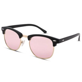 Pro Acme Classic Semi Rimless Polarized Sunglasses with Metal Rivets (Pink Mirror)