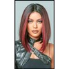 16 Inch Short Straight Bob Wigs Black Ombre Red Straight Synthetic Wig with Black Roots