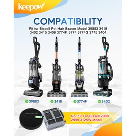 KEEPOW 39883 Filters compatible with Bissell Pet Hair Eraser Turbo Lift-Off, SurfaceSense 3418 3415 3774F, Upright Vacuum Filter Replacement 1635630 1603437, 3 HEPA + 6 Foam + 6 Felt Filters