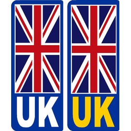 2 x UK v2 Union Jack Flag Car Number Plate Vinyl Stickers United Kingdom EU Brexit GB by Ellis Graphix