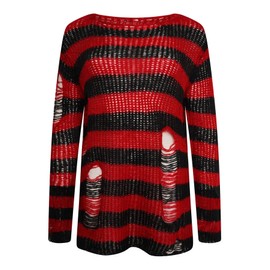 Ro Rox RYOT Pullover Betrubt Chunky Knit Gothic 90s Grunge Wide Stripes, red