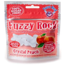 Fuzzy Rock Xylitol Crystal Peach Flavour Clean Teeth Mints For Fresh Breath And Healthy Gums 40g Pack