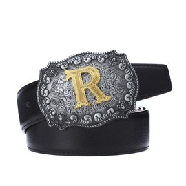 KDG Initial Belt Buckle Western Cowboy Handmade Metal Belt Buckle Small for Men Women (R)