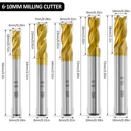 10Pcs 4-Flute Titanium Coat End Mill Bits High Speed Steel Straight Shank Drill Bits Cutter Sturdy Milling Drill Bit Spiral Router Bit for Wood Steel Stainless Steel PoUYWH