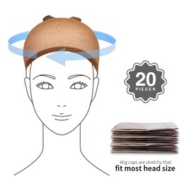 Teenitor 20 Pcs Nylon Wig Caps, Brown Elastic Stocking Wigs Cap Unisex Stretchy Nylon Close End Hair Wig Caps for Men Women