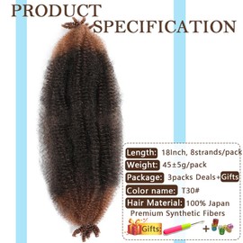 Afro Twist Hair Pre Separated Springy Afro Twist Hair Pre stretched Wrapping Hair for Soft Locs Afro Spring Twist Hair Marley Twist Braiding Hair Extensions(18 Inch (Pack of 3),T30#)