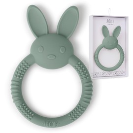 Silicone Baby Bunny Teething Toys - Silicone Teether Toys for Babies 0-6 Months - Cute Animal-Shaped Teething Relief, Easy to Clean Teething Ring - Newborn Essentials Must Have (Bunny/Sage)