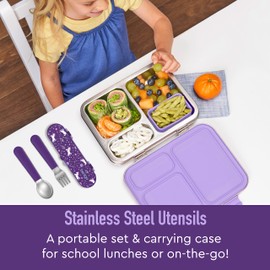 Bentgo® Kids Stainless Steel Utensil Set - Reusable Fork, Spoon & Storage Case - High-Grade BPA-Free Stainless Steel, Easy-Grip Handles, Dishwasher Safe for School Lunch, Travel & Outdoors (Unicorn)