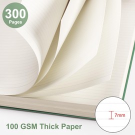 EMSHOI A5 Notebook, Notepad with 300 Pages/150 Sheets, 100 GSM College Ruled Paper, PVC Hardcover, for School, Work, Drawing, Travel Journal, 14.5 × 21 cm, Ink Green