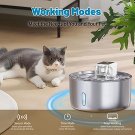 LIFFY Automatic Wireless Pet Water Fountain - 7L/236oz Slow Water Bowl for Cats & Dogs, Motion Sensor Stainless Steel Dispenser with Quiet Pump, Cordless Filtered Water Bowl for Continuous Fresh Flow