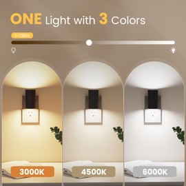 VOLISUN Night Lights Plug into Wall, Dimmable LED Nightlight with Dusk to Dawn Light Sensor, 0-100LM Adjustable Brightness, 3 Color Temperatures, Compact Size Black 8 Pack for Hallway,Bedroom,Bathroom