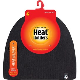 HEAT HOLDERS Rowan Flat Knit Beanie for Men - One Size - Winter Thermal Hat (Black)