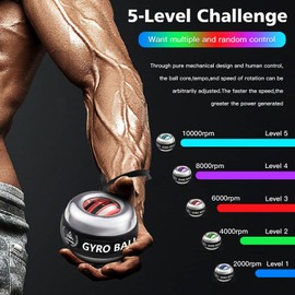 IPJIB Challenging Torque Ball-Metal Gyro Ball Wrist Exerciser, Wrist and Hand Exerciser with Metal Shell, Auto-Start Gyroscope for Strengthening Arms, Fingers & Wrist, 5-Level Color-Shifting