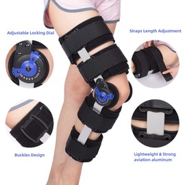 Hinged Knee Brace ROM Post Op Knee Immobilizer Adjustable Knee Immobilizer Support with Side Leg Stabilizers