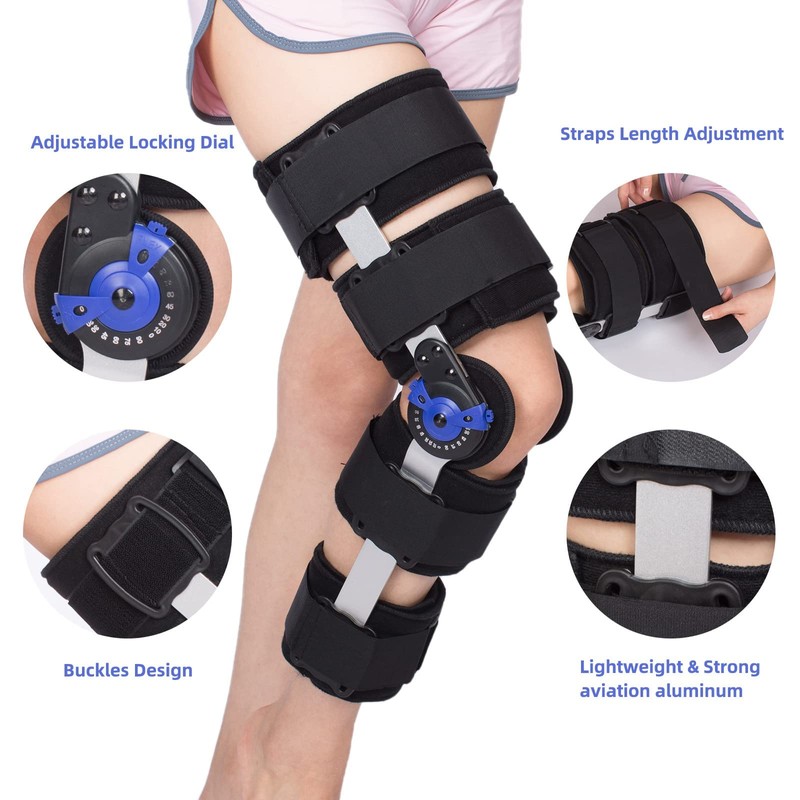 Hinged Knee Brace ROM Post Op Knee Immobilizer Adjustable Knee