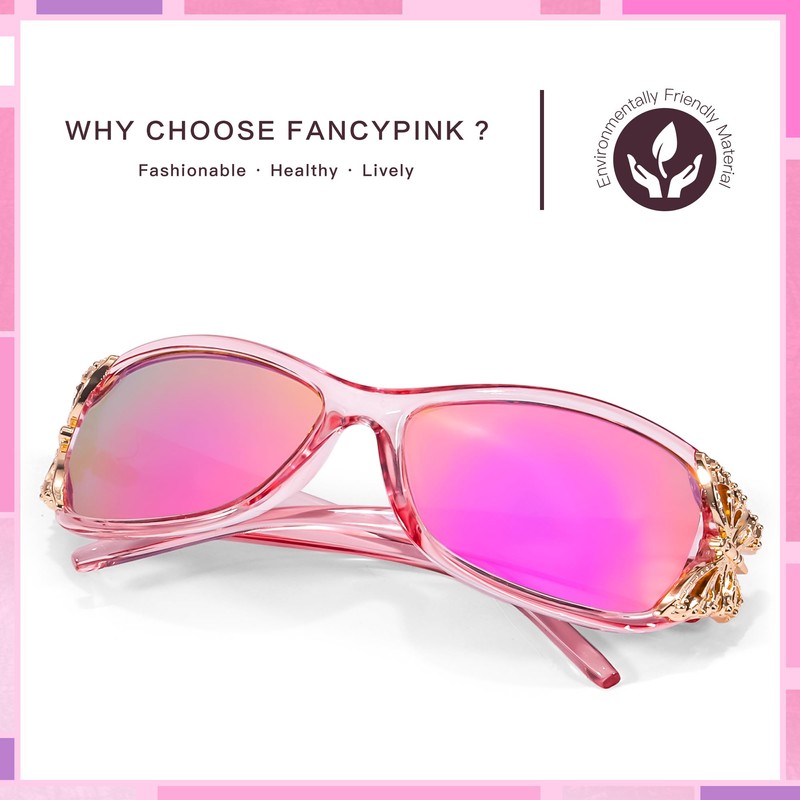 FancyPink Womens Pink Mirrored Sunglasses Polarized - Trendy Wrap Shades