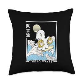 TOKYO WAVES Ghost Banana Milk Waves Anime Kawaii Aesthetic Throw Pillow, 18x18, Multicolor