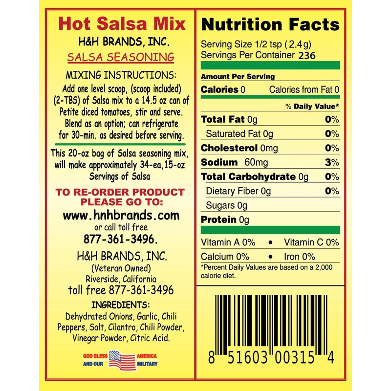 30 Second Salsa Seasoning Mix - Hot, (20-oz. Bag Makes