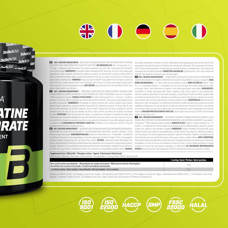 BioTechUSA 100% Creatine Monohydrate | Pharmaceutical-Grade Creatine | Micronized |