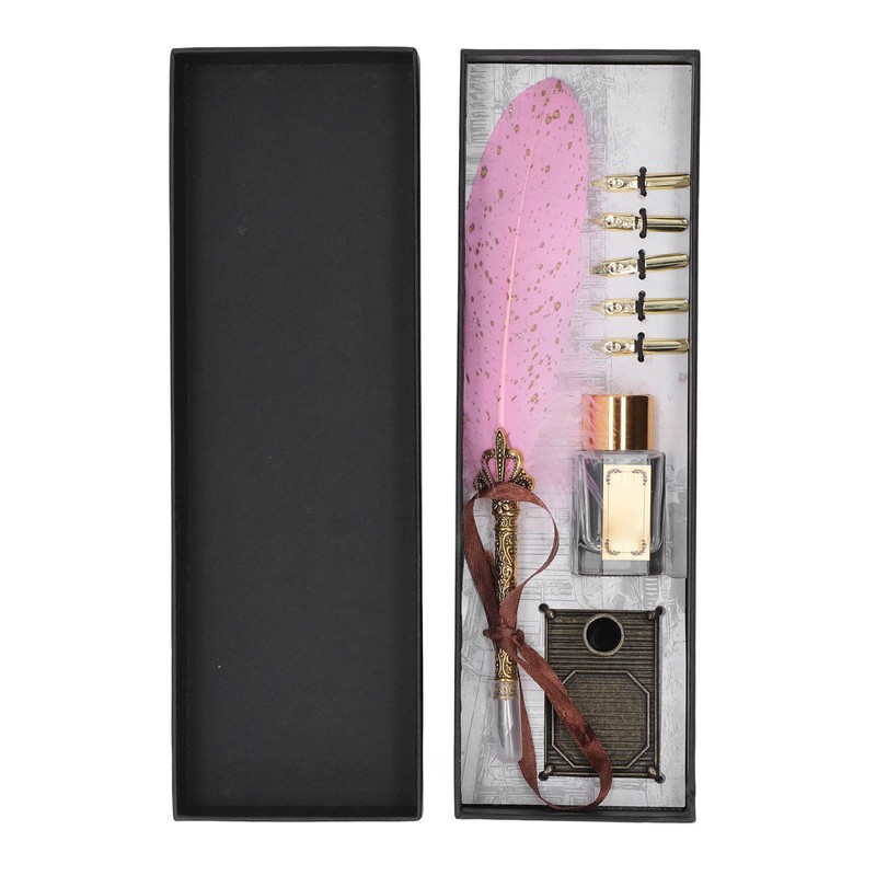 Quill Pen Set Retro Elegant Exquisite Pattern Smoothing Writing Feather