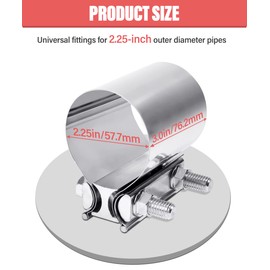 Zlirfy Stainless Steel Exhaust Clamp Band, Universal Widening Butt Joint Clamp, Fit for 2.25" Exhaust Pipe