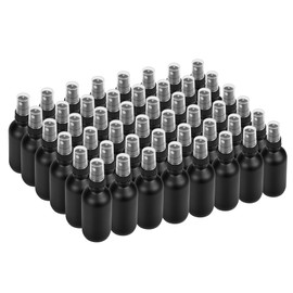 BILLIONSTARS 48 Pack 2oz Glass Boston Round Bottle with Fine Mist Sprayer - Black Frosted - Essential Oils, Bath, Beauty, Hair & Cleaning - Leakproof Travel Bottles