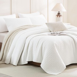 CozyTide White Oversized King Quilt 120x120,Stone-Washed Cotton Lightweight Oversized King Bedspread,3 Pieces Extra Large Modern California King Coverlet Set Ultra Soft