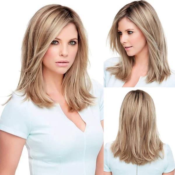Hair Wig for Women Side Part Straight Hair Wig Shoulder Length Soft Hair Wig (ombre blonde)