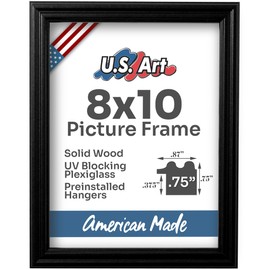 US Art 8x11 Black Picture Frame .75" Inch Wide - Handmade Solid Wood Frames with Preinstalled Hangers and UV Blocking Plexiglass Frames