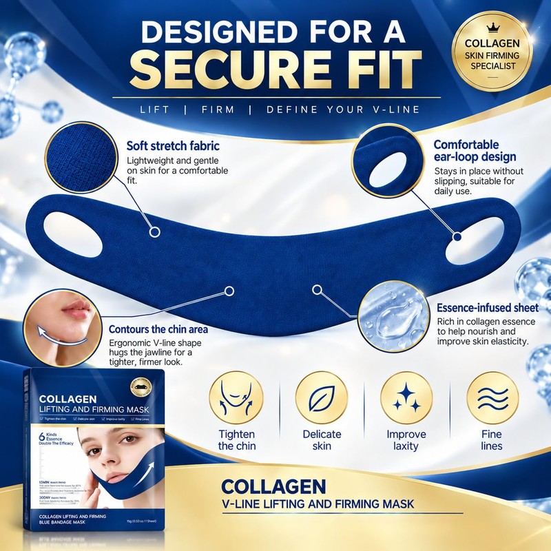 V Line Lifting Mask - 5PCS Blue Face Lift Tape
