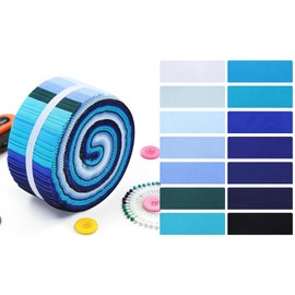 CraftsFabrics 100% Cotton 40Pcs/Roll Pre-Cut Jelly Rolls Strips 2.5"x 44" Wide Ideal for Quilting, Scrapbooking, Sewing, Arts & Crafts, Patchwork; Midnight Sapphire