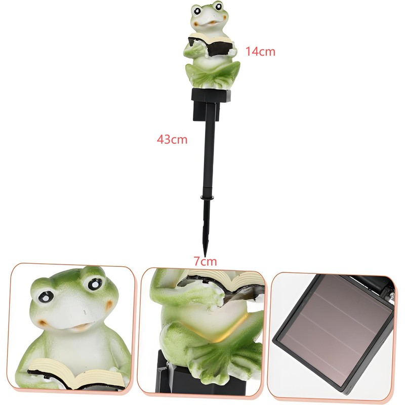 YZYOE Solar Powered Frog Reading Light, Garden Decoration Resin Cute