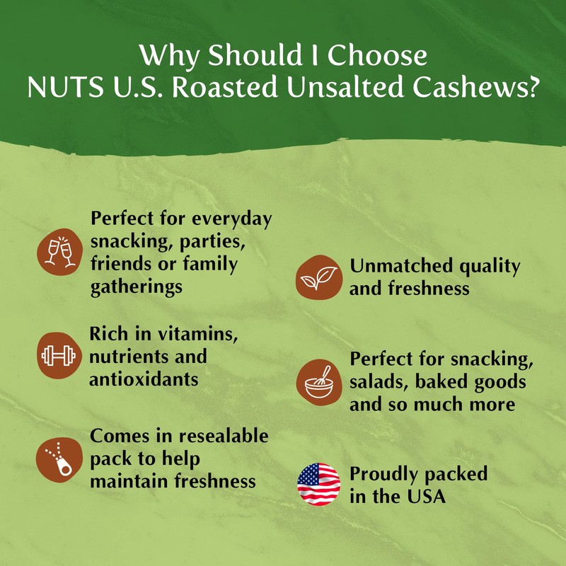 NUTS U.S. – Roasted and Unsalted Cashews | Whole Kernels