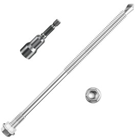 Wensilon (50Pcs)#14×7" Hex Washer Head Self Drilling Screws, 410 Stainless Steel Metal SheetScrews，TEK Screws, Self Drilling Screws, Self Tapping Screws,Extensions Extra Long Screws