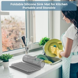 Toovem Silicone Sink Mat, 26"x 14" Sink Protectors for Kitchen Sink with Center Drain, Non-Slip, Heat Resistant Flexible Stable for Bottom of Farmhouse Stainless Steel Porcelain Sink Pad (Grey)