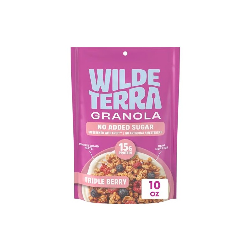 Wilde Terra Triple Berry Granola, 15g Protein, No Added Sugar,