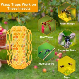 Sancodee 4 Pack Upgraded Wasp Trap Outdoor Hanging, Carpenter Bee and Hornet Catcher, Reusable Yellow Jacket Trap with Bait Reservoir, Bee Killer and Wasp Catcher for Outside (Orange)