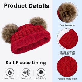 Red Beanie with Pom Beanie Women Winter Hats Knit Hats for Women Pom Pom Knitted Hat Winter Pom Pom Hat Womens Winter Hats with Pom Pom Red Winter Hats for Women