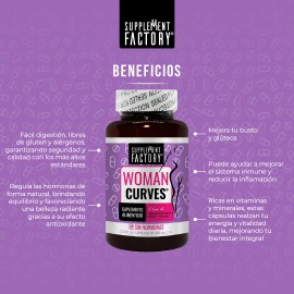 Supplement Factory Woman Curves Mejora y Aumenta tu Busto y Glteos 60 Cpsulas, con Ingredientes de la  Alta Calidad                                   