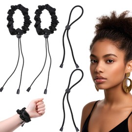 4 PCS Adjustable Hair Ties for Thick Hairs, Adjust Satin Hair Tie Scrunchies for Women Girls, Adjustable Silk Puff Cuff Natural Hairs Ties for Locs Black Women Afro Puff Ponytails (Black)