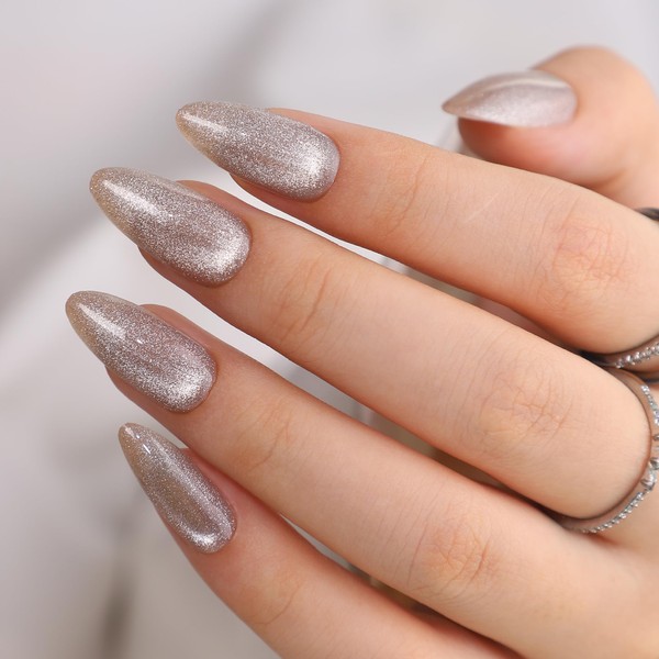 WAFOLOZE Almond Shaped Press On Nails - Crystal Cat's Eye