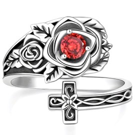 Dishowme Crystal Rose Flower Cross Ring Vintage Victorian Butterfly Sunflower Knuckle Ring Celtic Knot Finger Joint Ring Adjustable Jewelry for Women Men(Silver B)