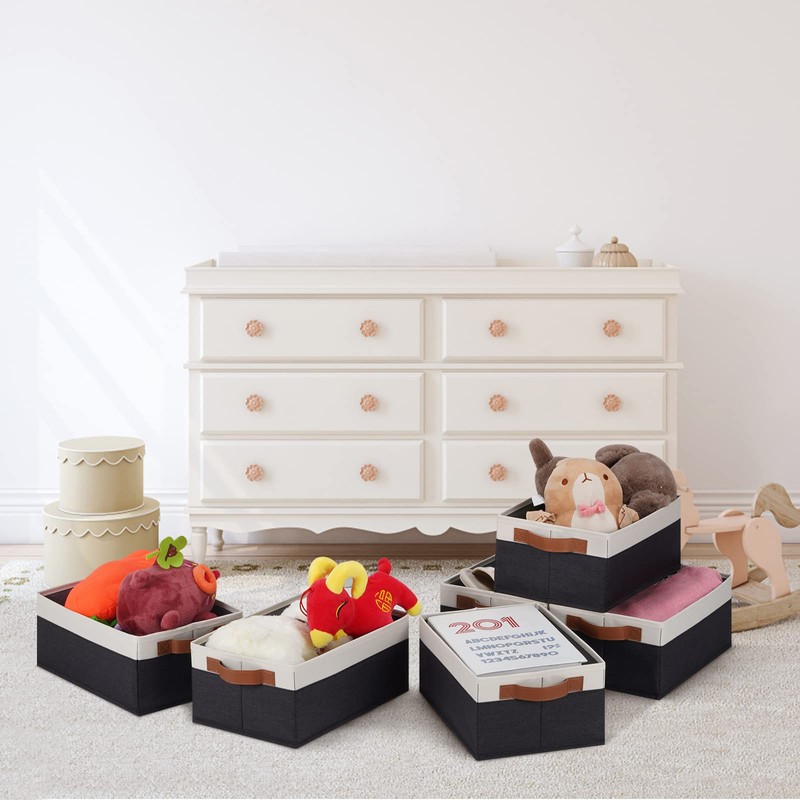 GhvyenntteS Storage Baskets for Organizing, Fabric Storage Bins with Leather