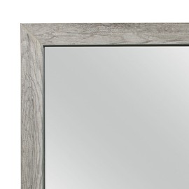 Benjara Zane 39 Inch Transitional Mirror, Square Wood Frame, Weathered Gray Veneer
