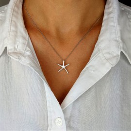 Silverly Women's .925 Sterling Silver Starfish Pendant Chain Necklace, 46cm