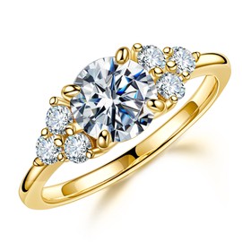 MOOSEA 1.2ct Moissanite Engagement Rings for Women, Brilliant D Color VVS1 Clarity Simulated Moissanite Rings 14K Yellow Gold Vermeil Moissanite Anniversary Rings for Women Jewelry Gifts