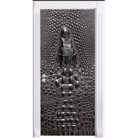 Viranda 3D Door Stickers Murals Peel and Stick - Black Crocodile Wall Decals Self-Adhesive Removable Waterproof PVC Pictures Poster for Bedroom Living Room Decoration 30.3''x 78.7''